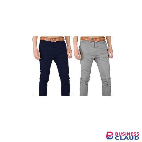 Soft Khaki Mens Trouser Stretch Slim Fit Casual- Navy & Light Grey+ Free Socks