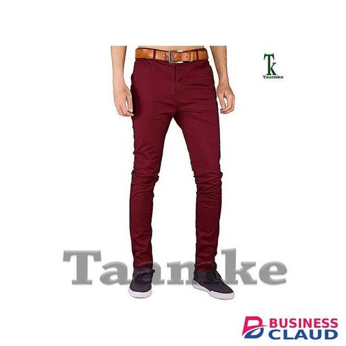 2 Khaki Men's Trouser Slim Fit Casual- Maroon & Beige + Free Pair Of Socks
