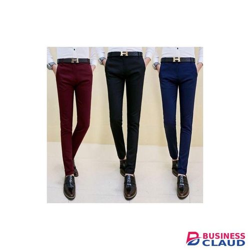 3 Pcs Soft Khaki Men's Trouser Slim Fit- maroon/navy blue/black