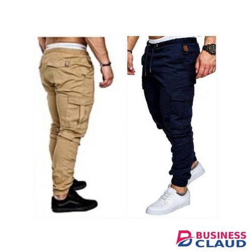 2 Pack Cargo Pants/Joggers For Men- Navy Blue & Beige