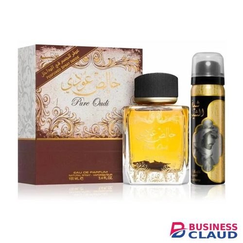 Lattafa Pure Oudi (Khalis Oudi) 2 Piece Set for Unisex 3.4 Ounce Eau de Parfum Spray + 1.7 Ounce Perfumed Body Spray