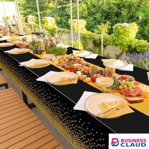 SXCHEN Black And Gold Waterproof Disposable Party Tablecloth