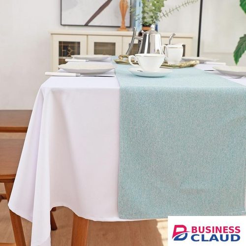 Solid Tablecloth and Table Runner Set, Washable Kitchen Dining Table Decoration for Home Party Decor, Light Blue