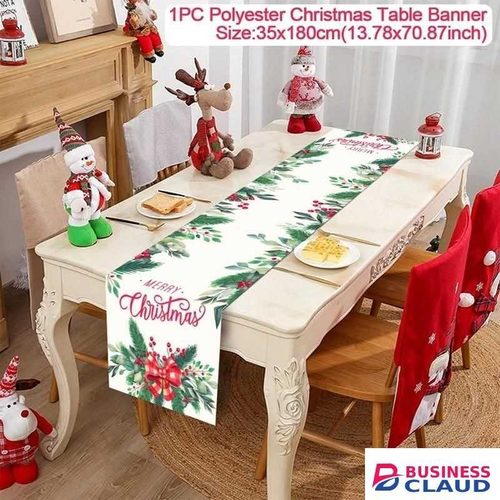 Christmas Table Runner 2025 Santa Snowflake Table Cloth, Festive Merry Christmas Decoration for Dining Room, Home, Party & Holiday Table Décor – 180x32cm Polyester