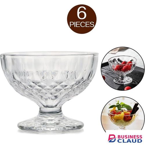 Glass Dessert Bowls Set of 6 Footed Elegant Glass Ice Cream Cups Fruit Parfait Cups Trifle Party Bowl Pudding Cup for Sundae,Snack,Cereal,Fruit