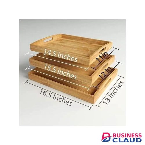 Bamboo Heavy Duty Set Of 3 Dinner Food Trays For Eating On Couch Party Platters For Serving Food Decorative Tray For Kitchen Counter Rectangle