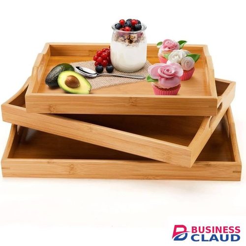 3 Pack Serving Trays with Handles, 3 Sizes Nestable Rectangular Tray Easy Carrying Serving Trays, Durable Bamboo Trays for Serving Food, Party, Kitchen, Organizing, Decorating