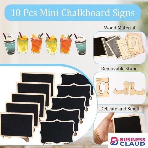 10 Pcs Mini Chalkboard Signs with Stand, Wooden Chalkboards Labels, Reusable Chalk Board, Food Signs for Party Buffet, Table Numbers, Place Cards Display, Event Decorations, Weddings and Message Board - Comes with a pen