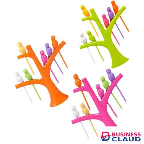 Reusable 6pcs Fruit Pick Forks Set with Decorative Stand – Cute, Durable & Eco-Friendly Dessert Snack Forks for Parties, Kids & Home Use