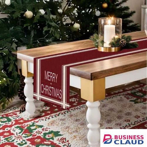 Merry Christmas Linen Table Runner 275cm, Festive Holiday Dining Decor, Elegant Table Accent, Durable, Machine Washable, Perfect for Christmas, Family Gatherings, and Parties