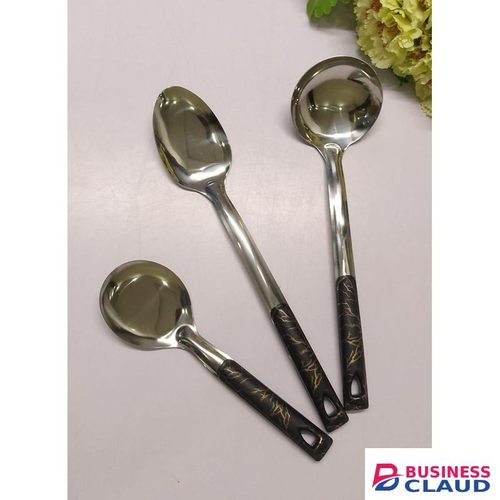 Stainless steel silver serving spoon with elegant green and black marble-like handle, durable, rust-resistant, perfect for everyday dining, parties, and special occasions, stylish kitchen essential