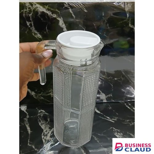 Transparent 1 Litre Glass Water and Juice Jug with White Lid, Durable, Leak-Proof, Kitchen and Dining Essential, Perfect for Everyday Use and Parties