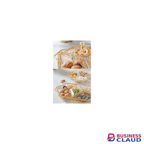 Diamond Shaped Acrylic Dish on Metallic Golden Frame Nut and Candy Serving Tray – Elegant Multi-Compartment Serving Plate for Parties, Weddings, Home Dining