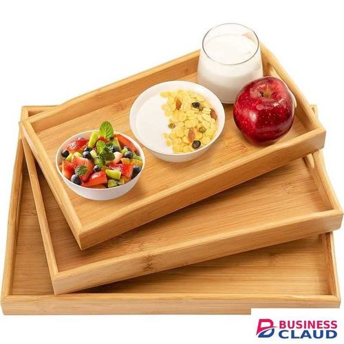 3 Pack Bamboo Serving Trays, Wooden Serving Trays with Handles, Bamboo Trays for Serving Food, Perfect for Dinner, Tea, Bar, Breakfast, and Food for Parties, Bed, & Kitchen