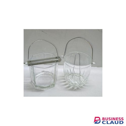 1L Heavy Glass Ice Cube Bucket with Stainless Steel Handle – Durable Thick Glass, Wide Mouth, Elegant Design, Easy Grip, Perfect for Home Bar and Parties