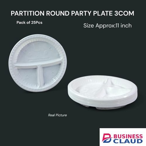 Thermopak Disposable 3-Partition White Plate – 11” convenient and hygienic solution for serving meals at parties, events, takeaways. Designed with three partitions, it keeps different food portions neatly separated ensuring a pleasant dining experience