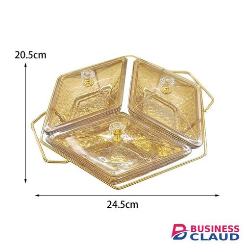 Diamond Shaped Acrylic Dish on Metallic Golden Frame Nut and Candy Serving Tray, Elegant 3-Tier or Single-Tier Decorative Snack and Dessert Display for Home and Parties