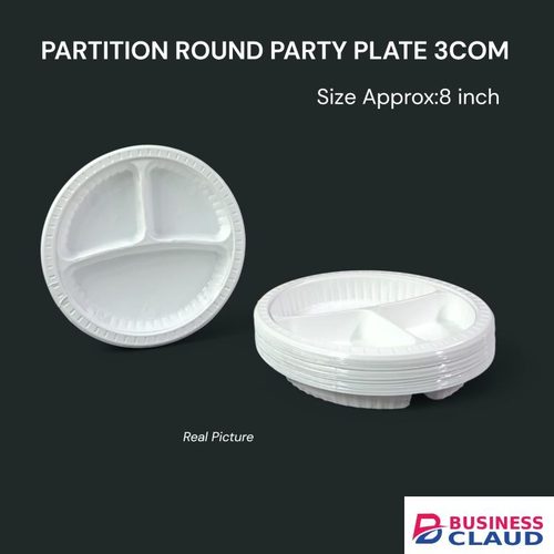Thermopak Disposable 3-Partition White Plate – 8” convenient and hygienic solution for serving meals at parties, events, or takeaways. Designed with three partitions, it keeps different food portions neatly separated, ensuring a pleasant dining experience