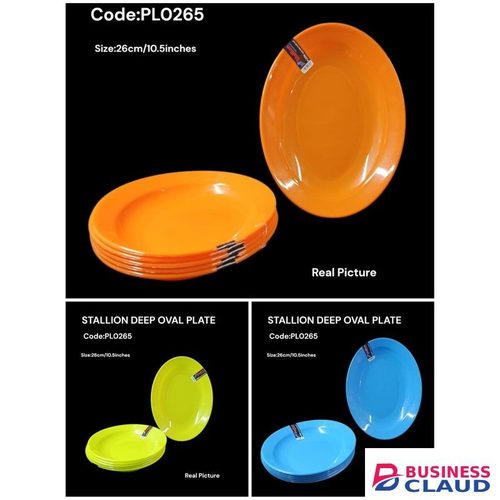 STALLION 12pc Plastic Deep Oval Dinner Plate – 26cm (10.5 Inches Ideal for serving rice, stews, pasta, and saucy meals without spills perfect for everyday dining at home, picnics, parties, and outdoor use