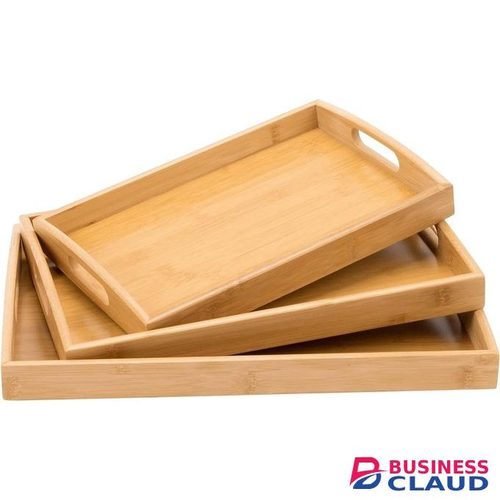 Heavy-Duty 3 Pack Bamboo Serving Trays, Wooden Serving Trays with Handles, Bamboo Trays for Serving Food, Perfect for Dinner, Tea, Bar, Breakfast, and Food for Parties, Bed, & Kitchen