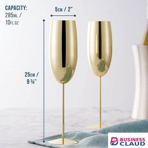 Premium 2-Piece Gold Stainless Steel Wine Glass Set - 270ml Unbreakable Metallic Goblets - Elegant Brushed Gold Stemware for Weddings, Parties, and Outdoor Glamping