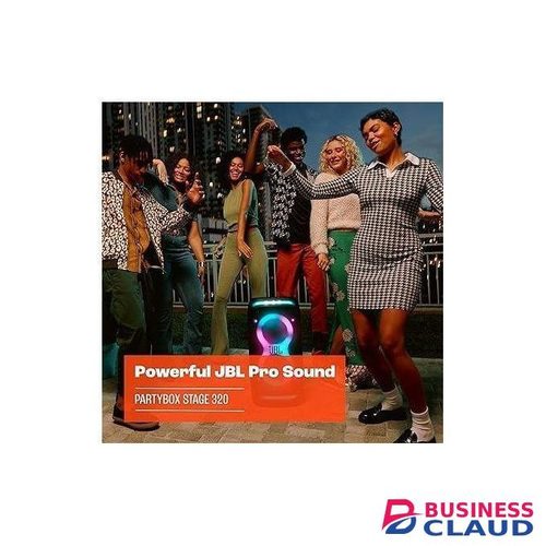 Jbl PartyBox Stage 320 - Portable Party Speaker wide & Telescopic Handle, Sturdy Wheels, Pro Sound, Futuristic lightshow, Up to 18 Hours of Play time, Splash Proof With Warranty