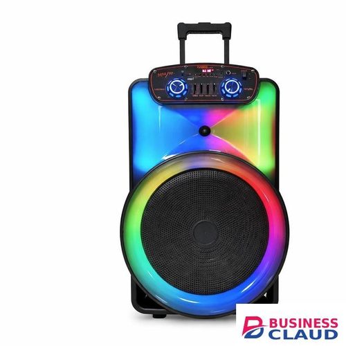 Premier PM1518 15 Inch Rechargeable Party Trolley Speaker With 2 Microphones, Bluetooth, Usb Mp3 Playback, Led Lighting