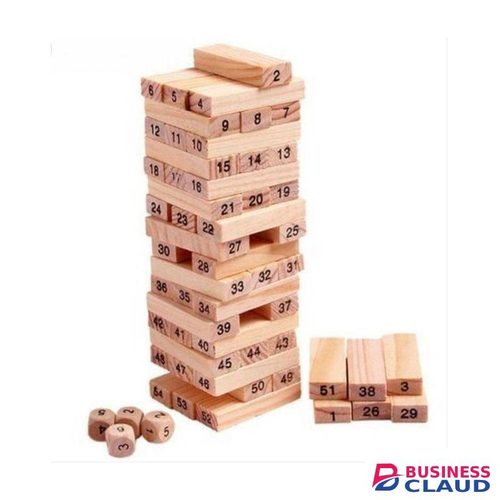 54-Piece Wooden Jenga Block Tower Stacking Game – Classic Numbered Block Game For Adults And Kids, Family Party Fun, Educational Toy