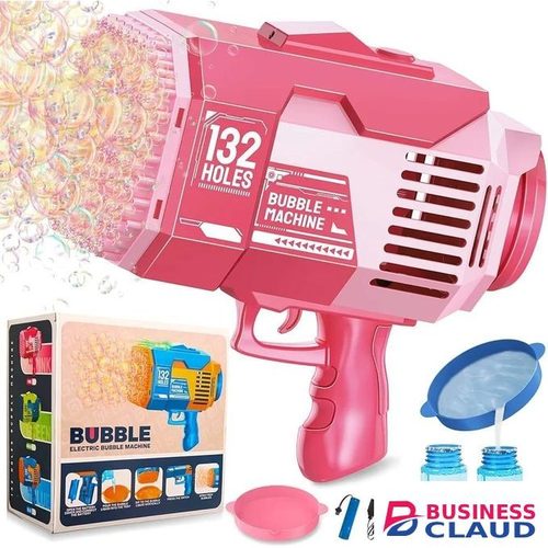 132 Holes Bazooka Bubble Gun, Upgraded Bubble Machine with Colorful Lights/Bubble Solution, Rocket Boom Bubble Makers for Adults Kids, Bubble Machine for Wedding Birthday Party Gift