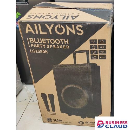 Ailyons Portable 15 Inch Bluetooth Party Speaker With 2 Wireless Microphones and LED Lights