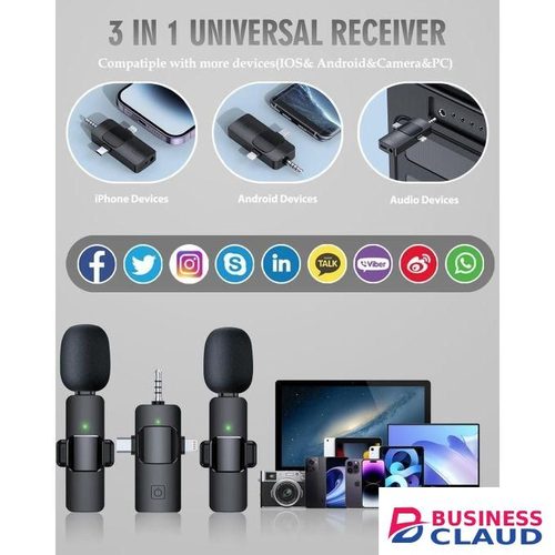Wireless Lavalier Microphone With Dual Mic Set – Crystal Clear Audio, Fast Charging & Long Battery Life For Online Training & Audio Recording