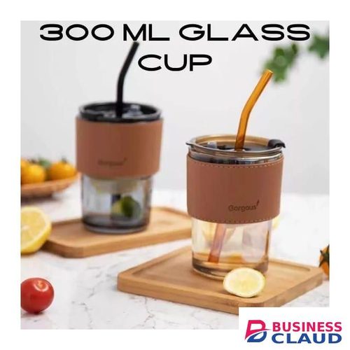 Slub glass smoothie cup with straw