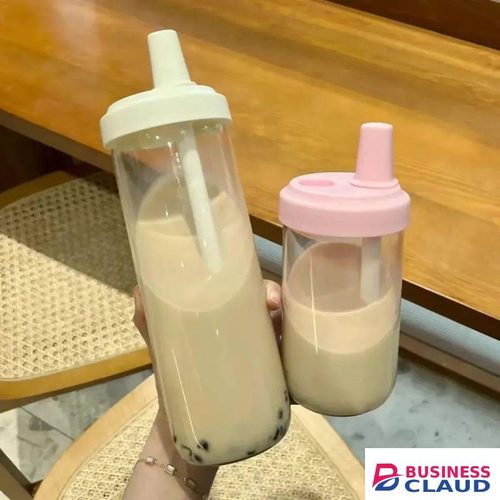 Portable 500ml Reusable Clear Glass Milk Tea Straw Cup