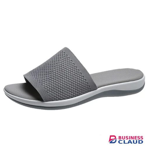 Grey Women's Knit Mesh Open-Toe Casual Slide Sandals