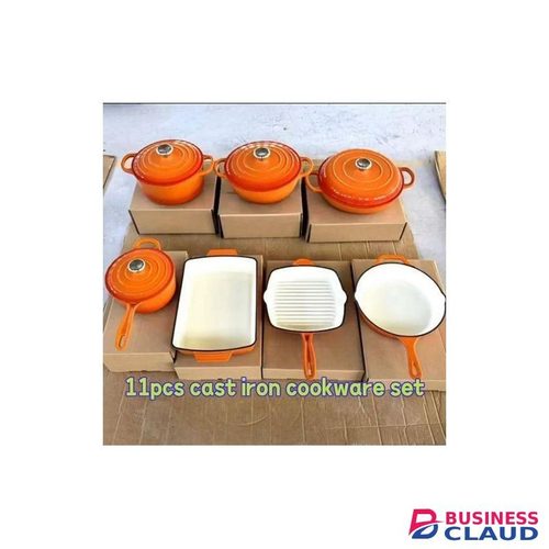 11-piece red enamel cast iron cookware set