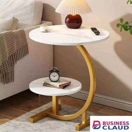 C-shaped white and gold accent side table-EASY TO ASSEMBLE