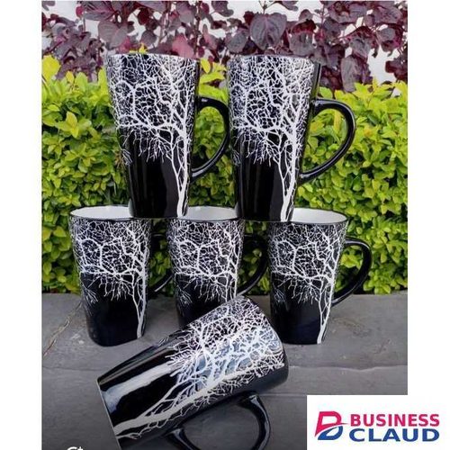 Ceramic Tree Mugs, Set Of 6 Pieces Ceramic Coffee Cups With Big Handle For Latte, Hot Tea, Cappuccino, Cocoa And Mocha - Dishwasher & Microwave Safe
