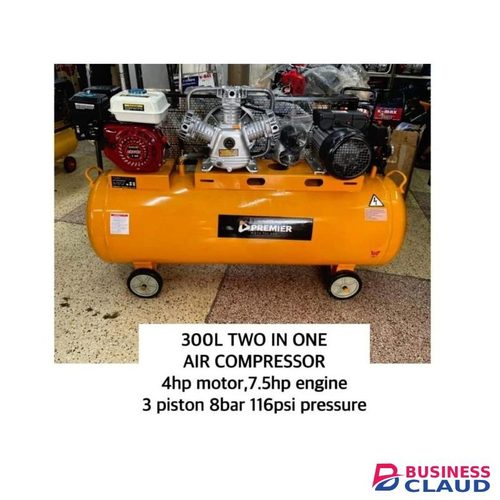 PREMIER 300L TWO IN ONE AIR COMPRESSOR 4hp motor, 7.5hp engine 3 piston 8bar 116psi pressure