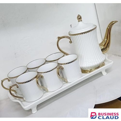 Ceramic 8 pcs White Tea Sets With A Gold Rim