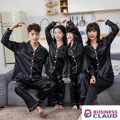 Unisex Black satin pajama set with white piping