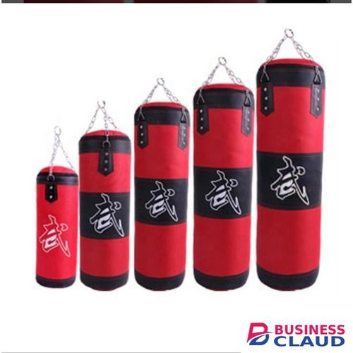 Red and black hanging punching bags