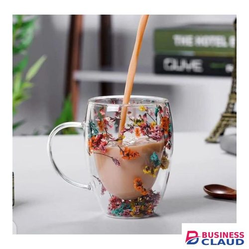 350ml Double Walled Mug with Real Dried Flowers for Coffee,Tea,Juice,Milk -Lovely Gif Flower Double layer Mug