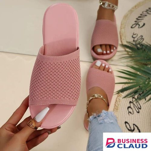 Pink Women's Knit Mesh Open-Toe Casual Slide Sandals