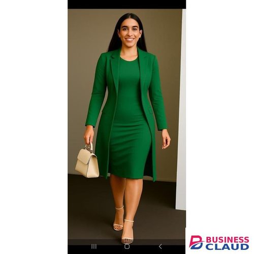 Emerald green ensemble two-piece dress and coat set