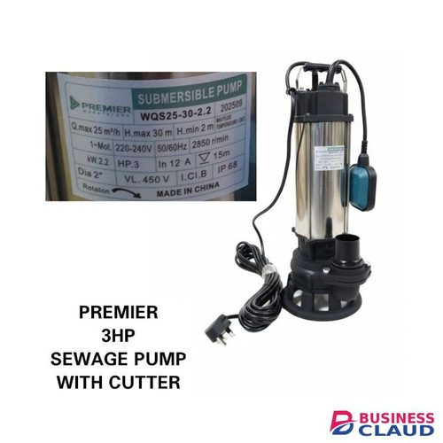 Premier WQS25-30-2.2 submersible pump with a cutter is a 3HP sewage pump