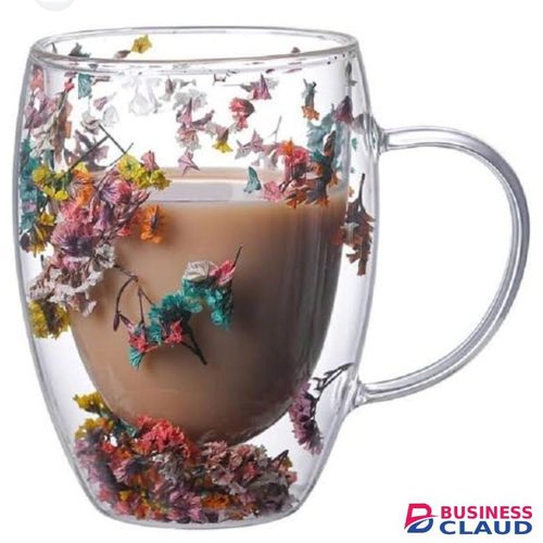 Real Flowers Between Unbreakable Double Wall 250ml Acrylic Cup-Clear