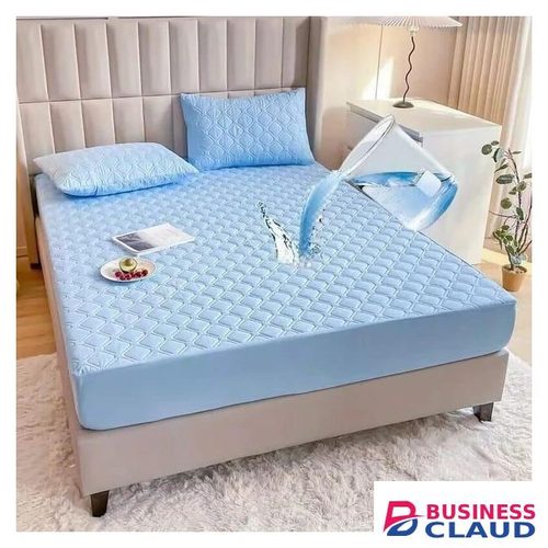 Sky blue quilted waterproof mattress protector