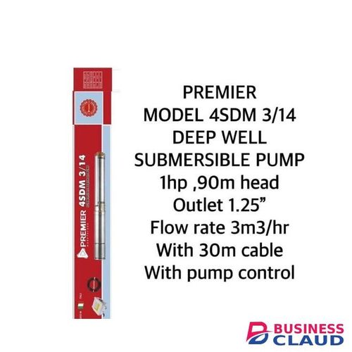 PREMIER MODEL 4SDM 3/14 DEEP WELL SUBMERSIBLE PUMP 1hp,90m head Outlet 1.25" Flow rate 3m3/hr With 30m cable With pump control