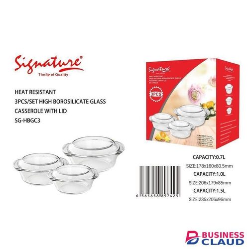 3 in 1 High Borosilicate Glass Casserole Set (Model SG-HBGC3)