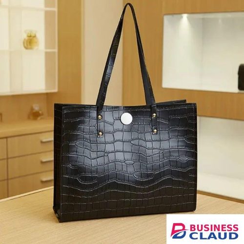 Black faux leather tote bag